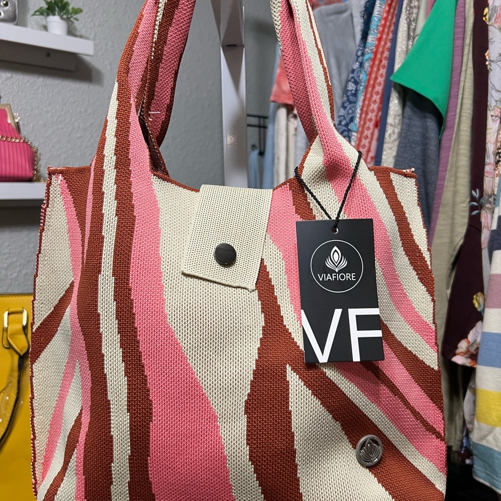Pink and Brown Women's Tote Bag